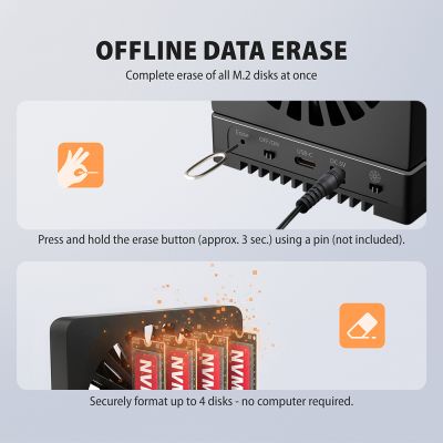 ADSA-M2C44 USB4 docking station for 4x M.2 NVMe SSDs with disk cloning function without a PC