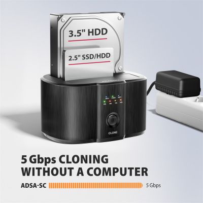 ADSA-SC USB-C 5Gbps docking station for 2x 2.5"/3.5" SSD/HDD with disk cloning function without PC