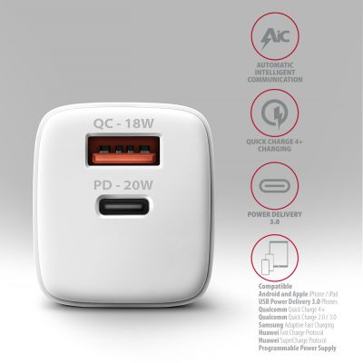 ACU-PQ20W PD3.0 & QC4+ 2xOUTPUTS wall charger 20W
