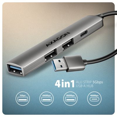 HUE-STA ALU STRIP USB-A 4 port hub