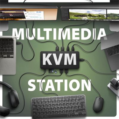 HMC-DL-KVM USB-C 10Gbps DisplayLink KVM docking station for two 4K monitors and computers