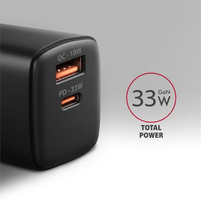 ACU-PQ33 GaN wall charger 33W, USB-A + USB-C, for phones and tablets