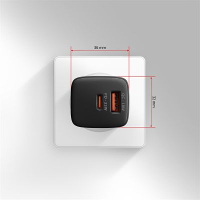 ACU-PQ33 GaN wall charger 33W, USB-A + USB-C, for phones and tablets