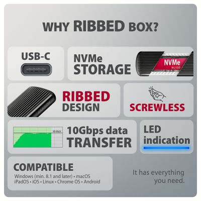 EEM2-SC USB-C 10Gbps - M.2 NVMe SSD RIBBED box