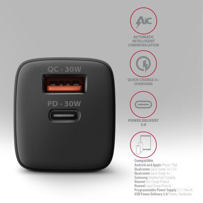 ACU-PQ30 PD3.0 & QC4+ 2xOUTPUTS wall charger 30W