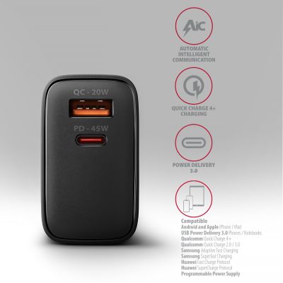 ACU-PQ45 PD3.0 & QC4+ DUAL OUTPUTS wall charger 45W