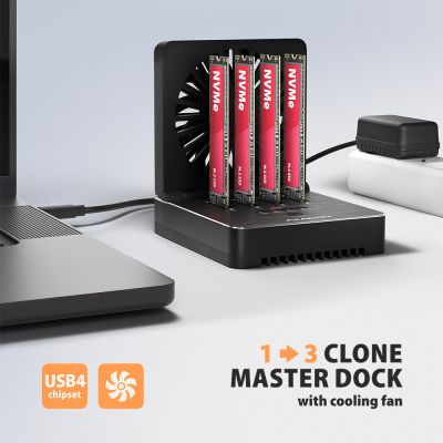 ADSA-M2C44 USB4 docking station for 4x M.2 NVMe SSDs with disk cloning function without a PC