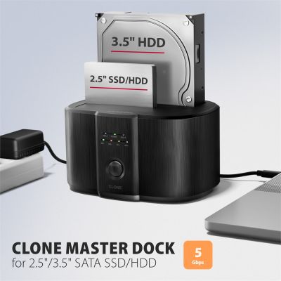 ADSA-SC USB-C 5Gbps docking station for 2x 2.5"/3.5" SSD/HDD with disk cloning function without PC