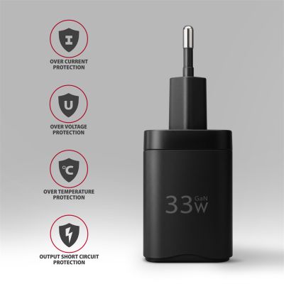 ACU-PQ33 GaN wall charger 33W, USB-A + USB-C, for phones and tablets
