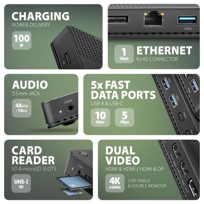HMC-DL-KVM USB-C 10Gbps DisplayLink KVM docking station for two 4K monitors and computers