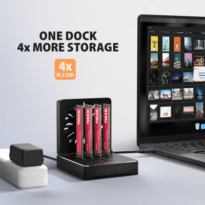 ADSA-M2C44 USB4 docking station for 4x M.2 NVMe SSDs with disk cloning function without a PC