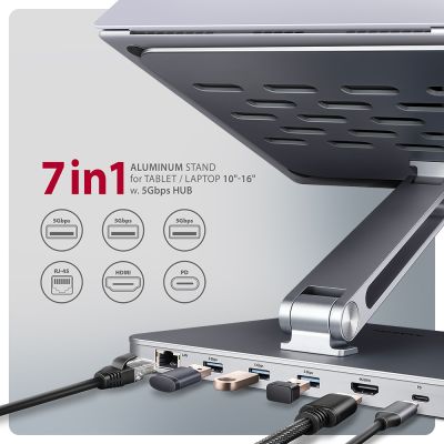 HMC-STND USB-C 5Gbps ALUMINUM STAND & HUB 7in1