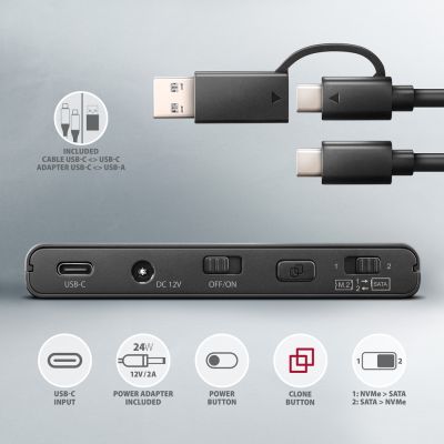 ADSA-CC USB-C 10Gbps M.2 NVMe + SATA SSD/HDD adapter