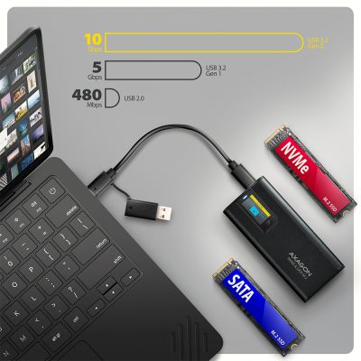 EEM2-SD2B USB-C 10Gbps - M.2 NVMe & SATA SSD DISPLAY box