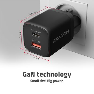 ACU-PQ100 GaN wall charger 100W, USB-C + USB-A, for laptops and phones
