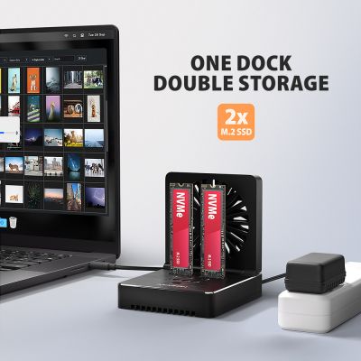 ADSA-M2C22 USB-C 20Gbps dokovací stanice pro 2x M.2 NVMe / SATA SSD s funkcí klonování disků bez PC