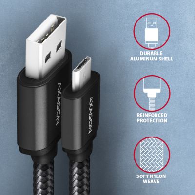 BUMM-AM10AB HQ Micro USB <> USB-A kabel 1 m