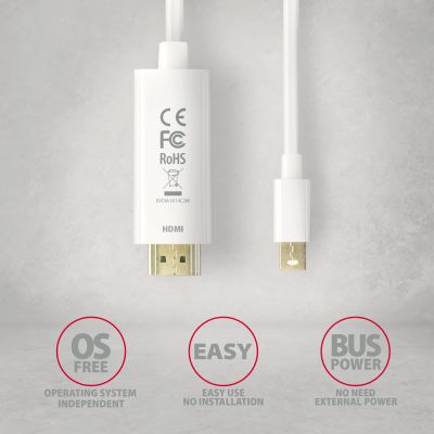 RVDM-HI14C2W Mini DP > HDMI cable 1.8m, 4K/30Hz