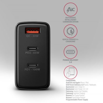 ACU-DPQ100 PD3.0 & QC4+ THREE OUTPUTS wall charger 100W
