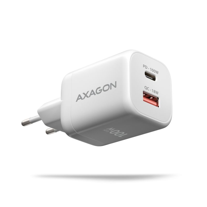 Product ACU-PQ100W GaN wall charger 100W, USB-C + USB-A, for laptops and phones Image