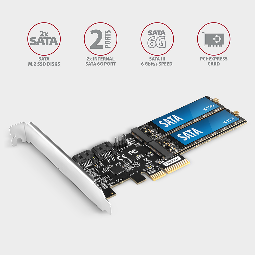 PCES-SA4M2 PCIe řadič 2x SATA 6G + 2x SATA M.2