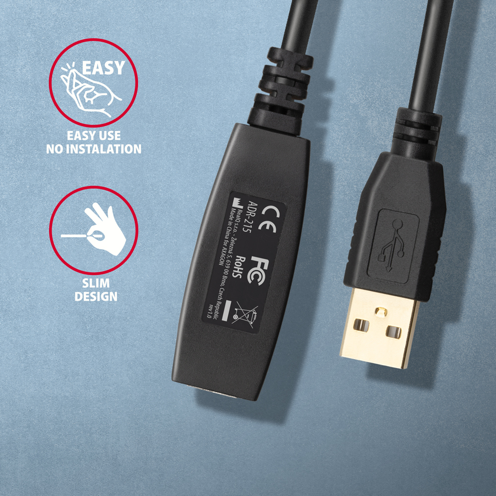 ADR215 USB repeater cable 15 m Axagon