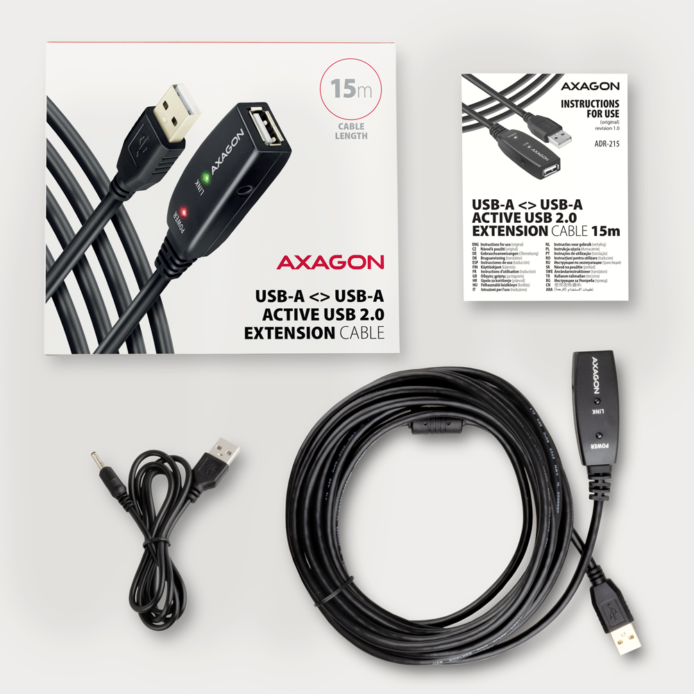 ADR215 USB repeater cable 15 m Axagon